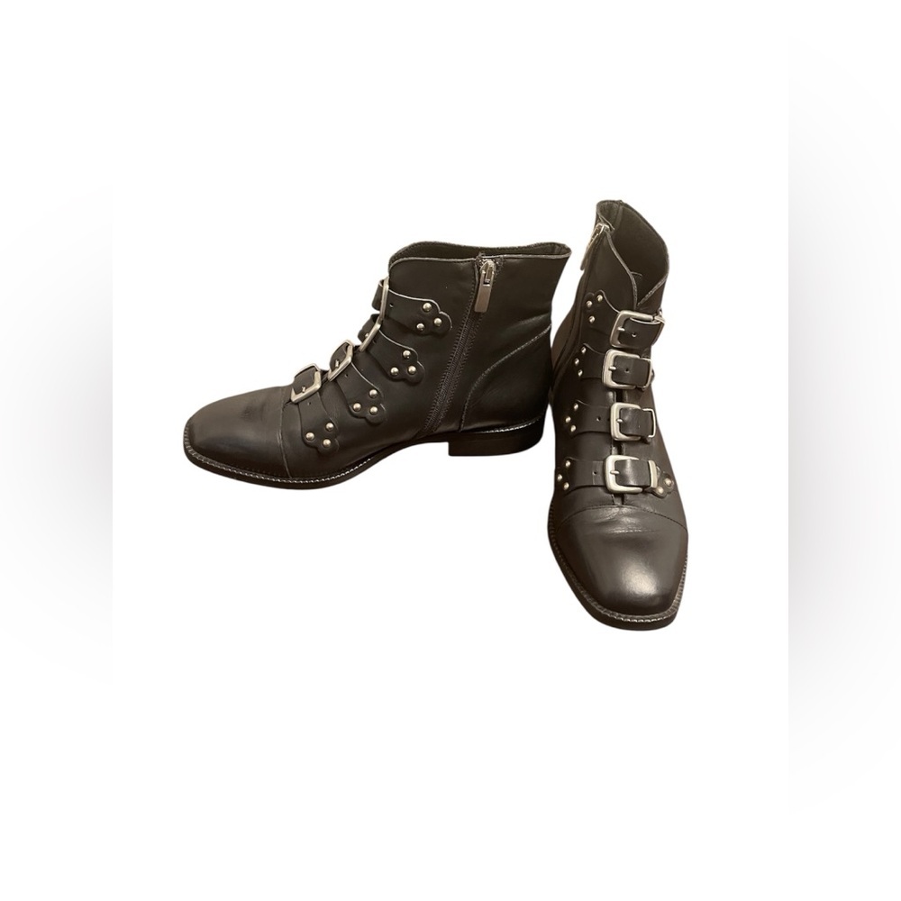 Davos gomma multi strap leather black moto boots size 39